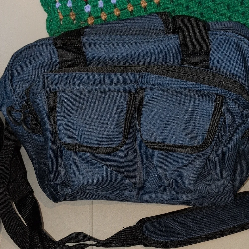 Navy Blue Men's Messenger Bag With NRA Embroided On It and A Thermal Cup!